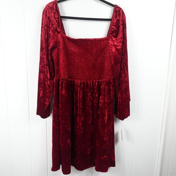 Bar III Womens Red Velvet Fit & Flare Dress X-Large - Picture 3 of 12